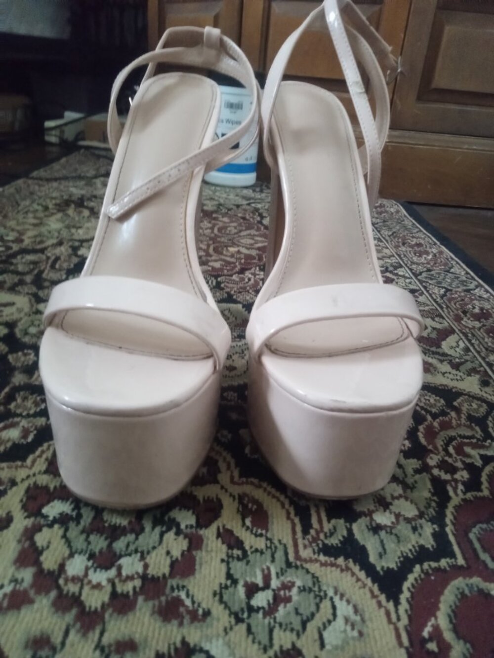 White/pink platform heels